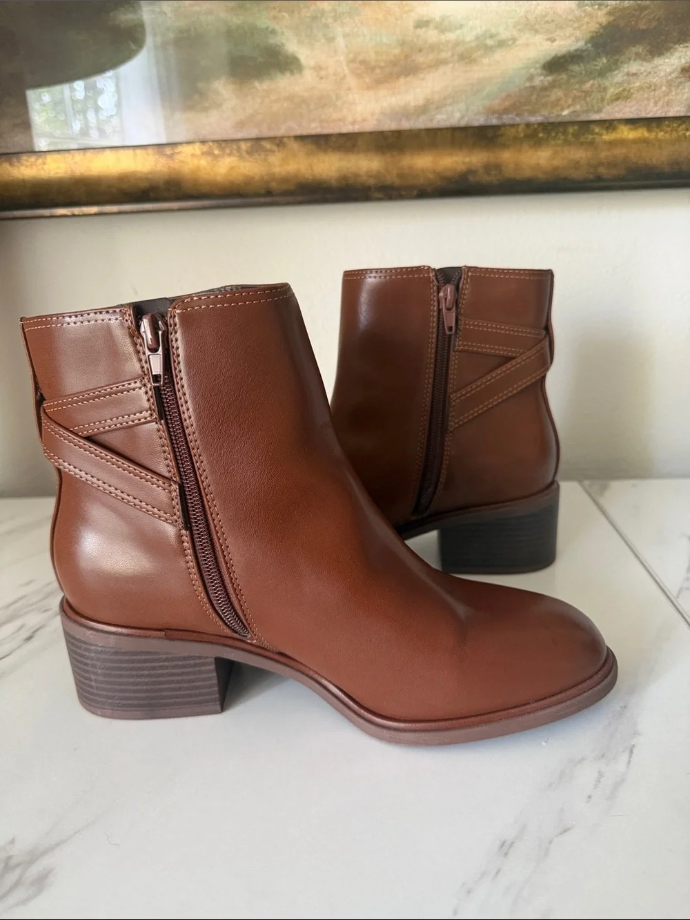 Kelly & Katie Women's Brown Leather Ankle Boots with Buckle - Size 8 W